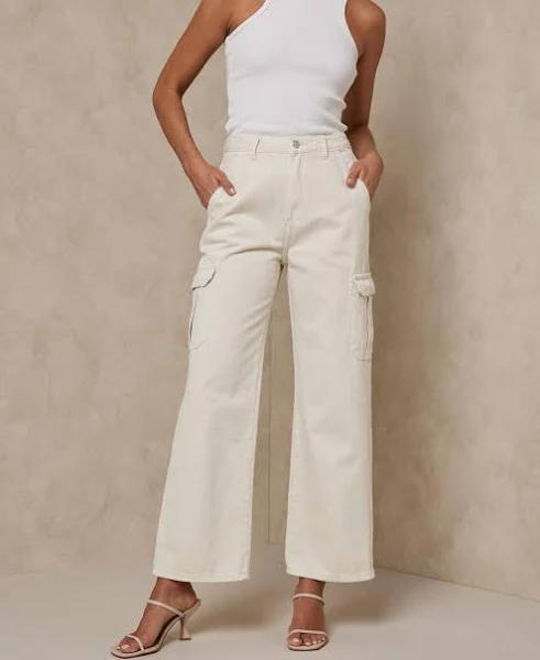 AERE - Women's White High-Waisted - Relaxed Cargo Jeans - Size 30 at The Iconic