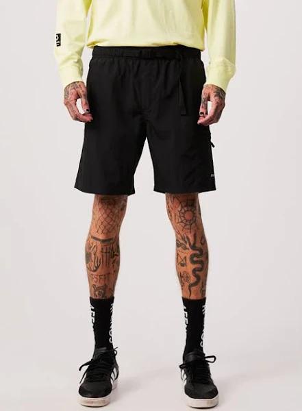 Afends Mens Utility - Elastic Waist Shorts - Black - S