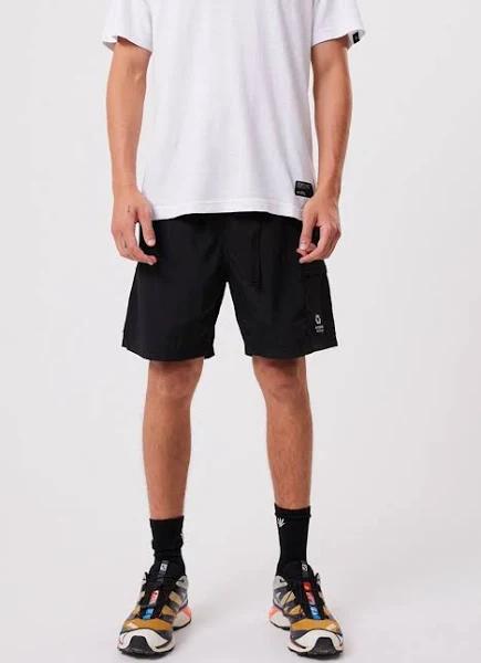 Afends Mens Utility - Recycled Elastic Waist Shorts - Black - M