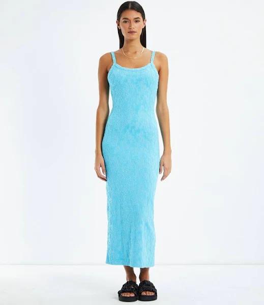 Afends Womens Hemp Terry Midi Dress Daisy Blue Size Medium