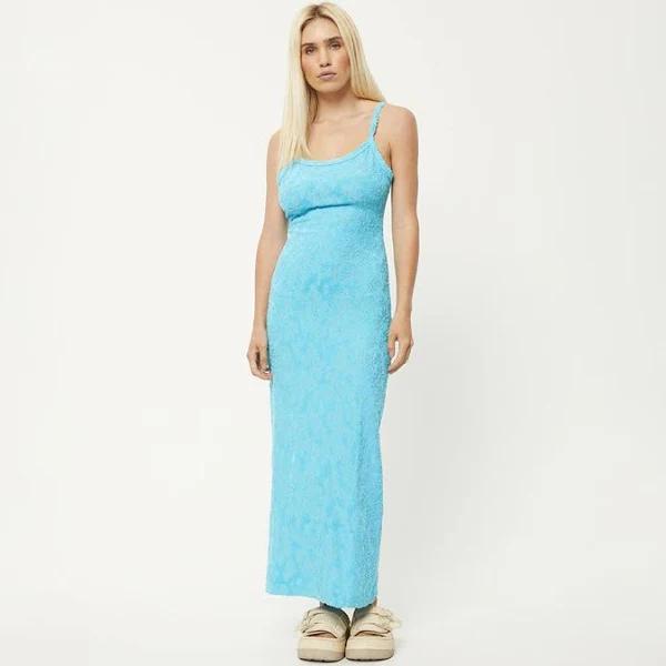 Afends Womens Moon - Hemp Terry Maxi Dress - Blue Daisy - XL