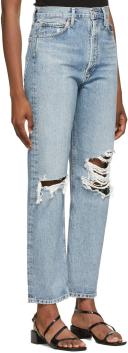 AGOLDE Blue Ripped '90s Pinch Waist High Rise Jeans