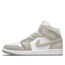 Air Jordan 1 Mid Linen Shoes - Size 14 - College Grey/Light bone-White