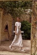 Aisle Satin Midi Dress in Pearl Size 12 by DISSH