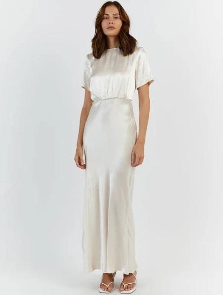 Aisle Satin Midi Dress in Pearl Size 12 by DISSH