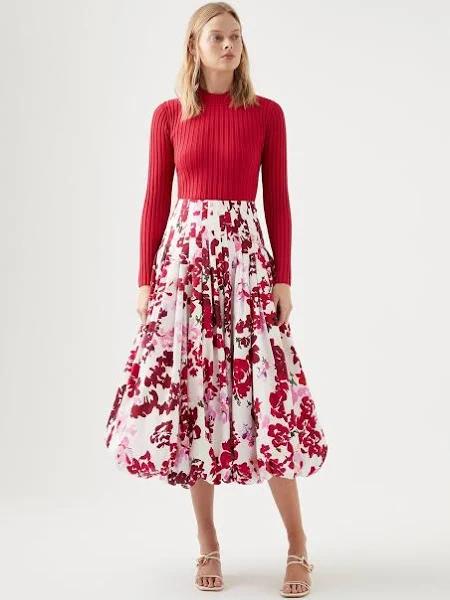 AJE Cherie Bubble Midi Skirt in Colour Roses of Provence Print Size 6