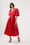 AJE Dusk Puff Sleeve Midi Dress in Colour Scarlet Red Size 16