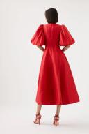 AJE Dusk Puff Sleeve Midi Dress in Colour Scarlet Red Size 4