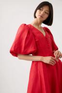 AJE Dusk Puff Sleeve Midi Dress in Colour Scarlet Red Size 6