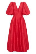 AJE Dusk Puff Sleeve Midi Dress in Colour Scarlet Red Size 6