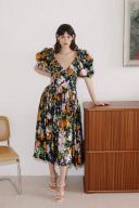 AJE Gabrielle Plunge Midi Dress in Colour Midnight Floral Size 14