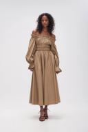 AJE Wattle Off Shoulder Midi Dress in Colour Taupe Grey Size 14
