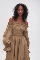 AJE Wattle Off Shoulder Midi Dress in Colour Taupe Grey Size 14