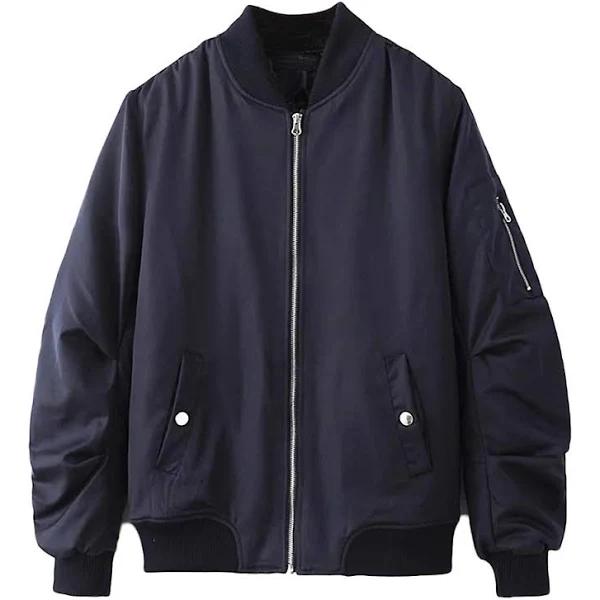 Allthemen Mens Solid Loose Sports Jacket Navy Blue L
