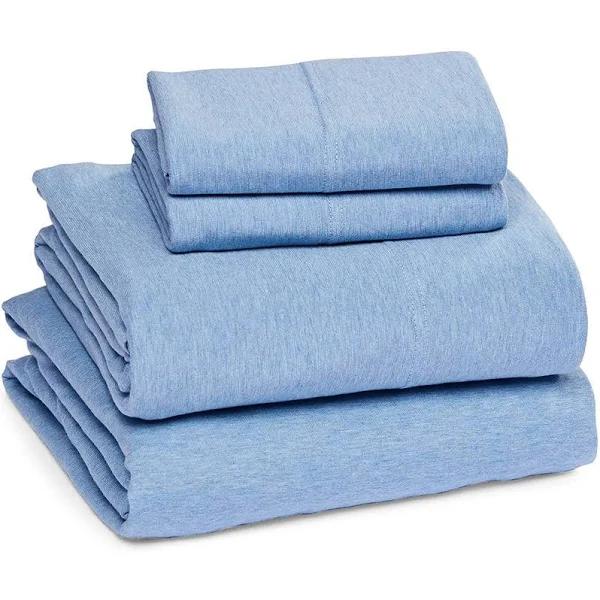 Amazon Basics Cotton Jersey Bed Sheet Set - King, Sky Blue