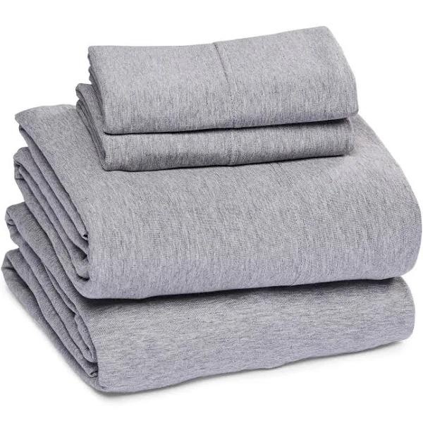 AmazonBasics Heather Jersey Sheet Set - Full, Light Grey