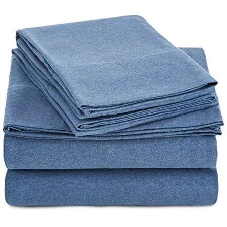 AmazonBasics Heather Jersey Sheet Set - King, Chambray | Bedding
