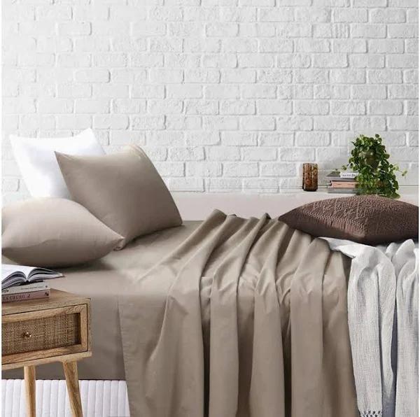 Amsons Beige Bedsheets Set- Flat & Fitted Sheets With Pillowcases - Super King