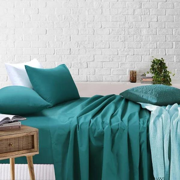 Amsons Teal Bedsheets Set- Flat & Fitted Sheets With Pillowcases Single