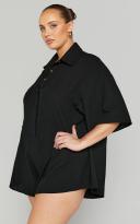 Ankana Playsuit - Short Sleeve Relaxed Button Front Playsuit in Black