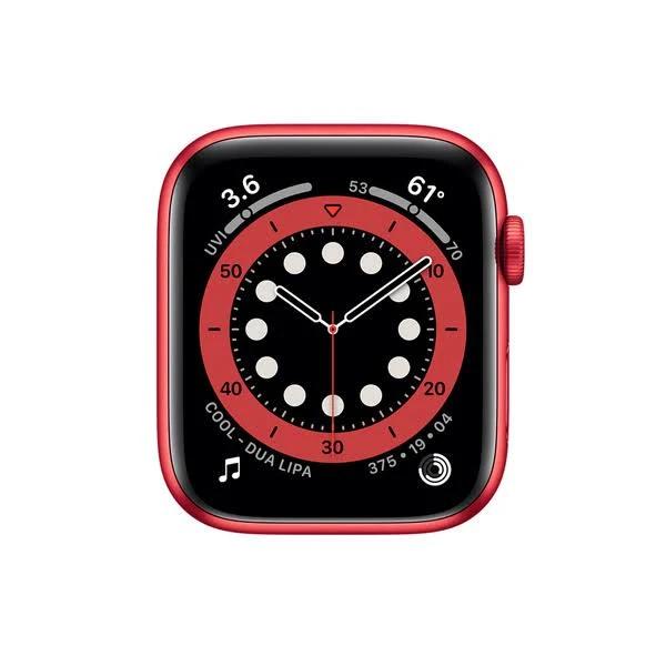 Apple Watch Series 6 Aluminum 44mm (GPS) Black Sport Band - 32GB - Red