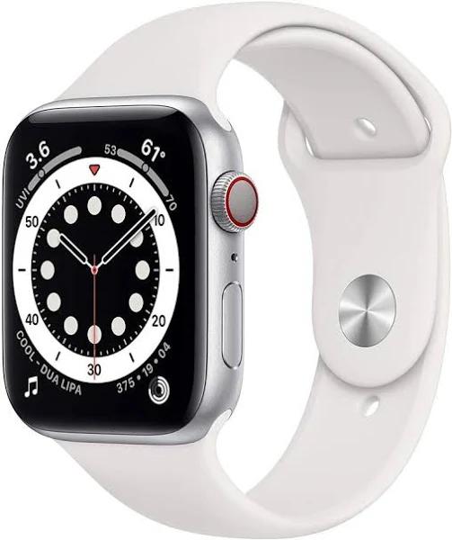 Apple Watch Series 6 Aluminum 44mm (GPS + Cellular) Black Sport Band - 32GB - Silver