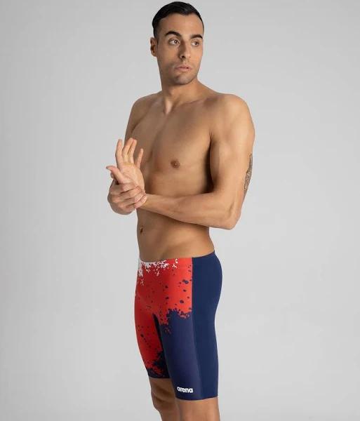 Arena Men's Spraypaint Maxlife Jammer Swimsuit - Red/White/Navy | Polyester - Swimoutlet.com