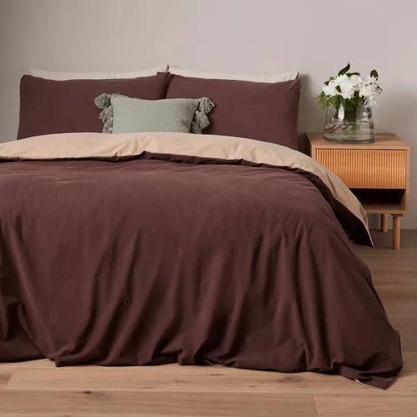 Arlo Stonewash Quilt Cover Set | Brown | Super King Bed | Cotton