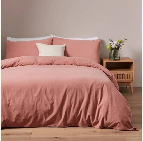 Arlo Stonewash Quilt Cover Set | Pink | Queen Bed | Cotton
