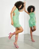 ASOS Design Edition Beaded Sequin Fringe Open Back Dress Light Green