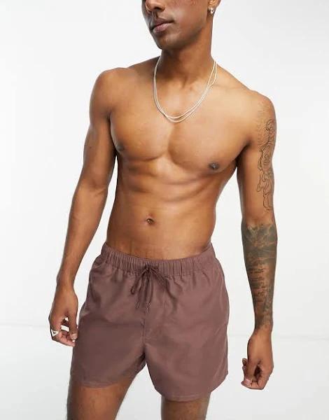 ASOS Design Short Length Swim Shorts in Brown