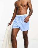 ASOS Design Swim Shorts in Short Length with Double Waistband in Blue