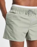 ASOS Design Swim Shorts in Short Length With Double Waistband in Light Green