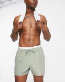ASOS Design Swim Shorts in Short Length With Double Waistband in Light Green