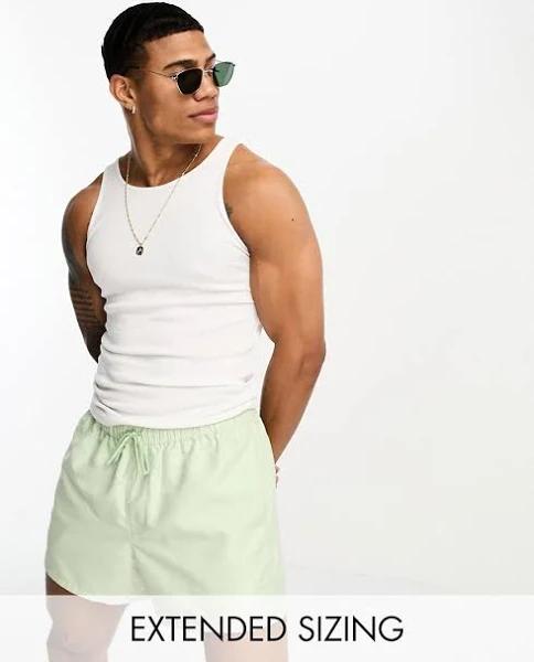 ASOS Design Swim Shorts in Short Length With Double Waistband in Light Green