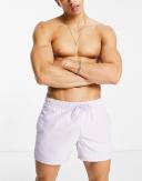 ASOS Design Swim Shorts in Short Length with Double Waistband in lilac-Purple