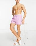 ASOS Design Swim Shorts in Short Length with Double Waistband in lilac-Purple