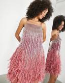 ASOS Design Beaded Fringe Cocktail Dress Pink