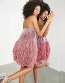 ASOS Design Beaded Fringe Cocktail Dress Pink