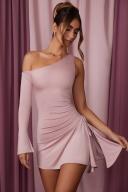 Asymmetric Single Sleeve Mini Dress in Mauve, 4