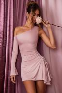 Asymmetric Single Sleeve Mini Dress in Mauve, 4