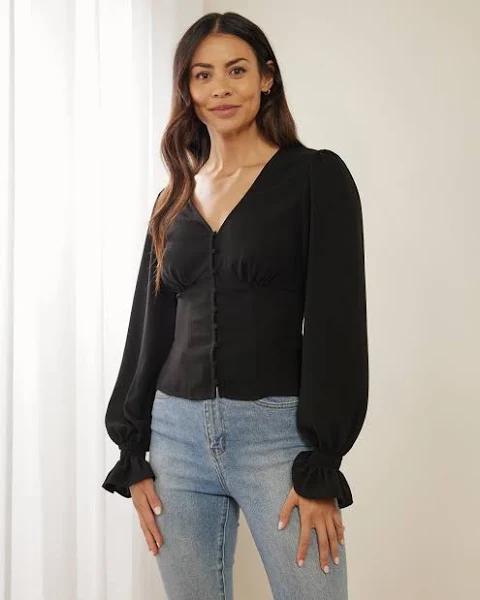 Atmos&Here - Women's Black Long Sleeve Tops - Naya Button Top - Size 16 at The Iconic
