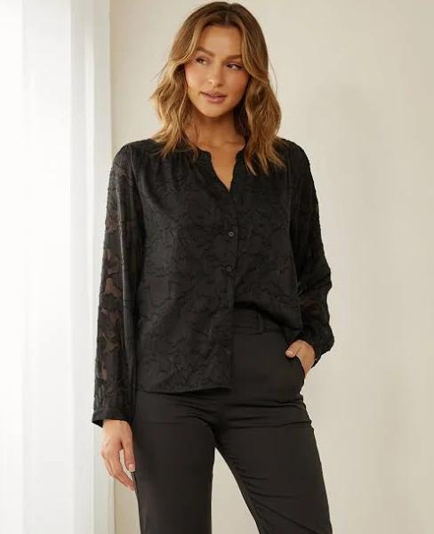 Atmos&Here - Women's Black Shirts & Blouses - Burnout Blouse - Size 14 at The Iconic