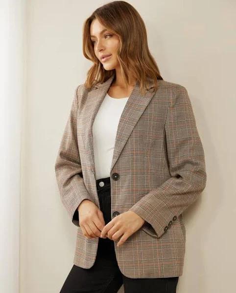 Atmos&Here - Women's Brown Blazers - Vera Oversized Check Blazer - Size 6 at The Iconic