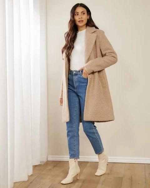 Atmos&Here - Women's Brown Coats - Harriette Boucle Coat - Size 8 at The Iconic