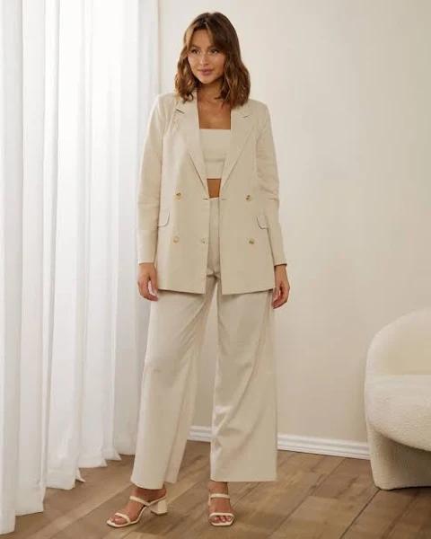 Atmos&Here - Women's Neutrals Blazers - Seville Linen Blazer - Size 16 at The Iconic