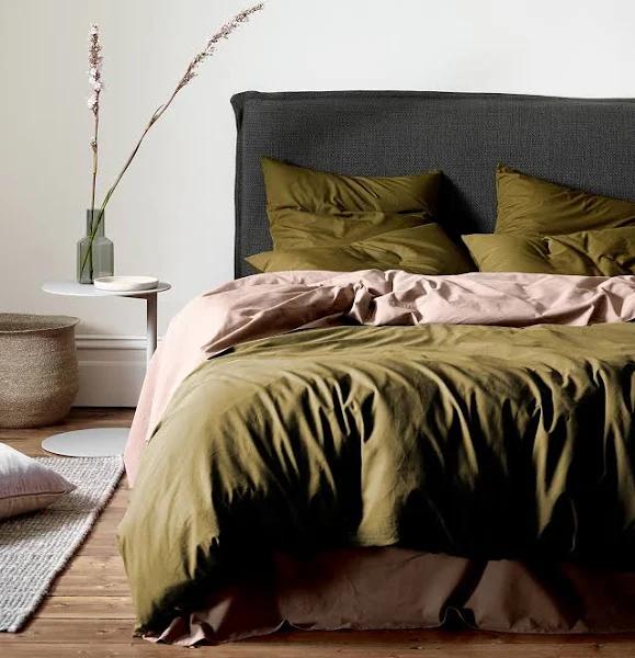 Aura Halo Organic Cotton Quilt Cover Range Khaki - Super King / Green