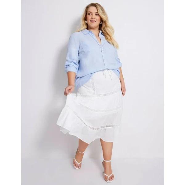 Autograph - Plus Size - Womens Skirts - Woven Lace Trim Midi Skirt