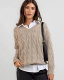Ava and Ever Women's Cambridge V Neck Knit Jumper in Natural | Size Small