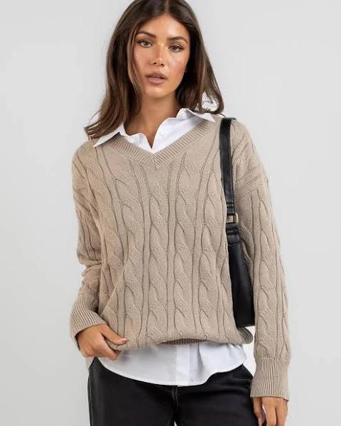 Ava and Ever Women's Cambridge V Neck Knit Jumper in Natural | Size Small
